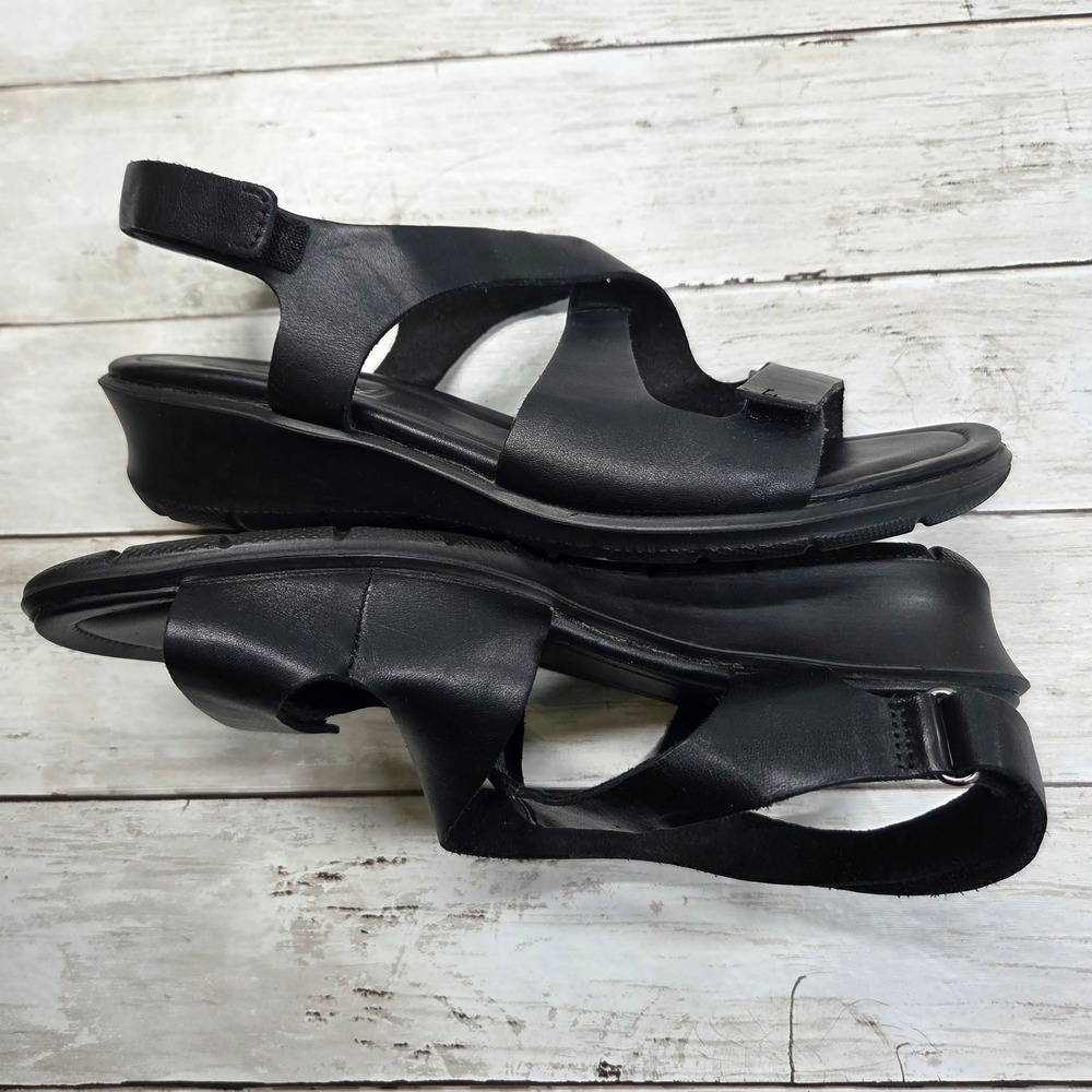 Ecco Felicia Wedge Sandal Women 10-10.5 Black Leather Adjustable Straps - Picture 3 of 8